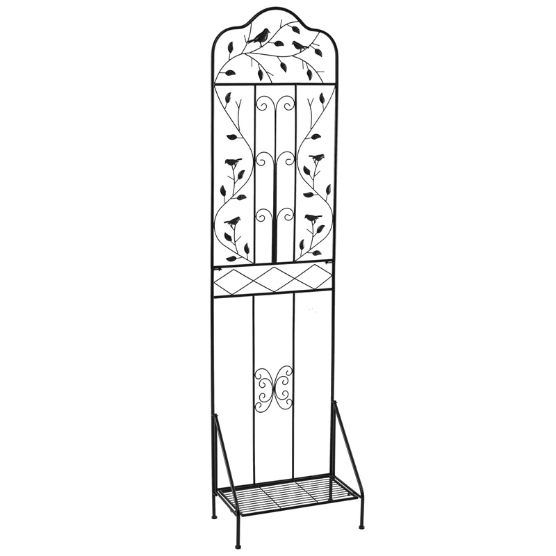 FANTASK 3 in 1 Garden Fence & Flower Shelf & Plant Support, Decorative Trellis with Base, Trellis Metal Trellis for Climbing Plants, Flower, Vegetables (Black) (1 Pack) - Image 1