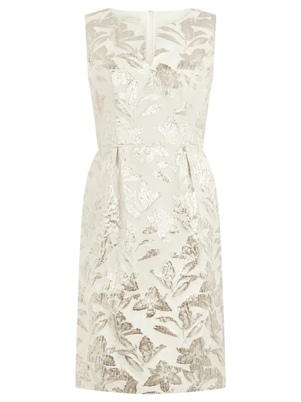Apart Sheath Dress with Shiny Jacquard and V-Neck