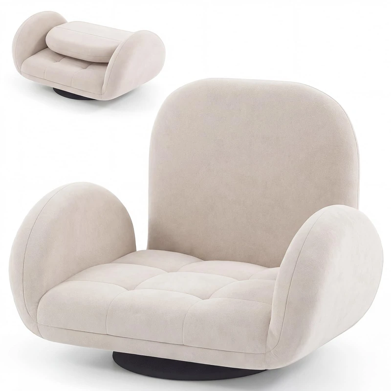 RELAX4LIFE Folding Floor Chair, Lazy Sofa Bed Seat with Adjustable Backrest & Armrests, Upholstered Recliner Lounge Chair Sleeper Couch for Gaming Reading Meditation (Beige)