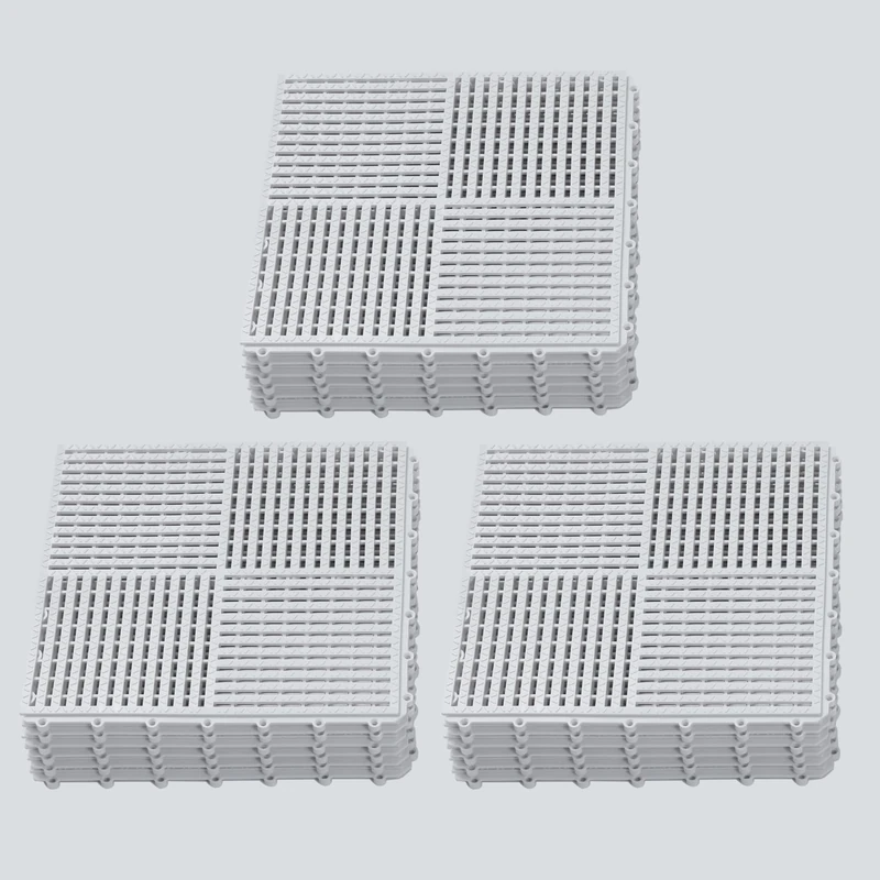 18 Pack 12"x12" Interlocking Floor Tiles, 0.4" Thick White Non-Slip Mats with Drainage Holes for Pool Deck, Shower, Bathroom, Garage, Boat | for Wet Areas