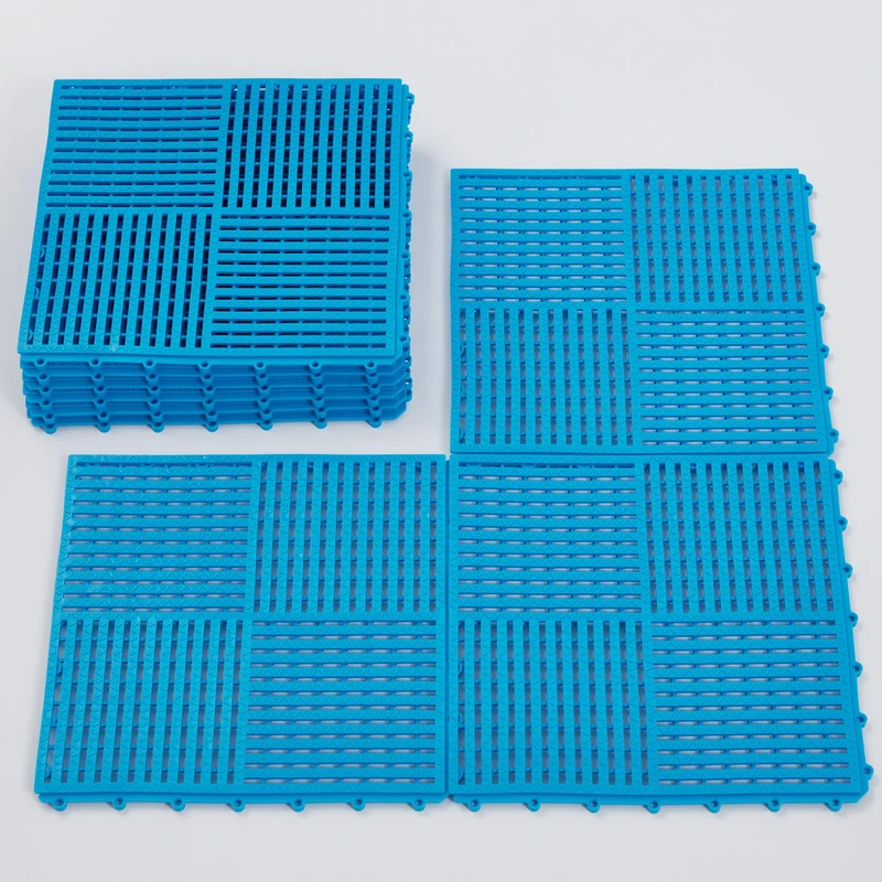 9 Pack 12"x12" Interlocking Floor Tiles, 0.4" Thick Blue Non-Slip Mats with Drainage Holes for Pool Deck, Shower, Bathroom, Garage, Boat | for Wet Areas