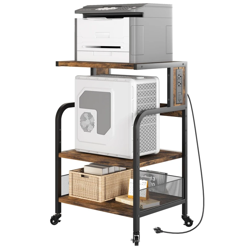 Garvee Mobile Printer Stand 3-Tier with Power Outlets and USB Charging