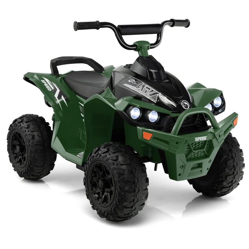 GYMAX Kids Electric Quad Bike, 12V Battery Powered Toy Car with Music, Lights, Horn, Forward and Backward, Children Ride on ATV for 3-8 Years Old Boys Girls (Green)