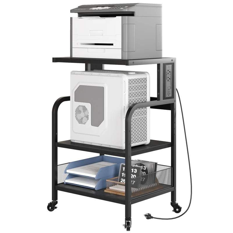 Garvee Mobile Printer Stand 3-Tier with Power Outlets and USB Charging