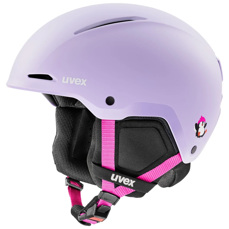uvex minimo style – extremely lightweight, safe ski helmet with individual size adjustment and attractive designs for children – cool lavender – penguin – 48–52 cm