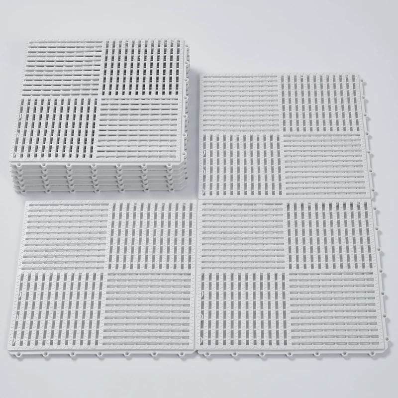 9 Pack 12"x12" Interlocking Floor Tiles, 0.4" Thick White Non-Slip Mats with Drainage Holes for Pool Deck, Shower, Bathroom, Garage, Boat | for Wet Areas