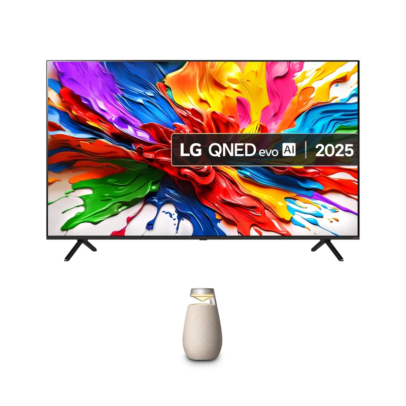 LG 65QNED92A6A 65-Inch QNED MiniLED evo AI 4K UHD Smart TV bundle with X02 Portable Bluetooth Multi-Directional Speaker, 15H Battery Life, IP55 Waterproof