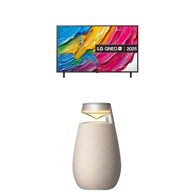 LG 55QNED80A6A 55-Inch QNED AI 4K UHD Smart TV bundle with X02 Portable Bluetooth Multi-Directional Speaker, 15H Battery Life, IP55 Waterproof