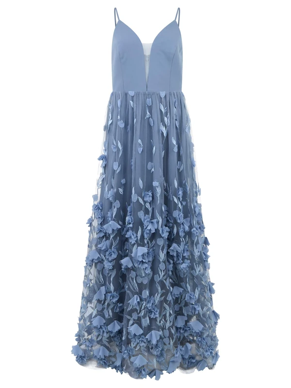 Apart Maxi Dress with 3D Flowers and Tulle Skirt