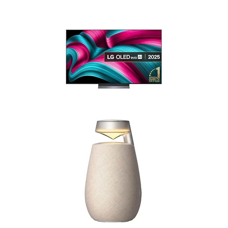 LG OLED65C55LA 65-Inch OLEDevo AI 4K UHD Smart TV bundle with X02 Portable Bluetooth Multi-Directional Speaker, 15H Battery Life, IP55 Waterproof