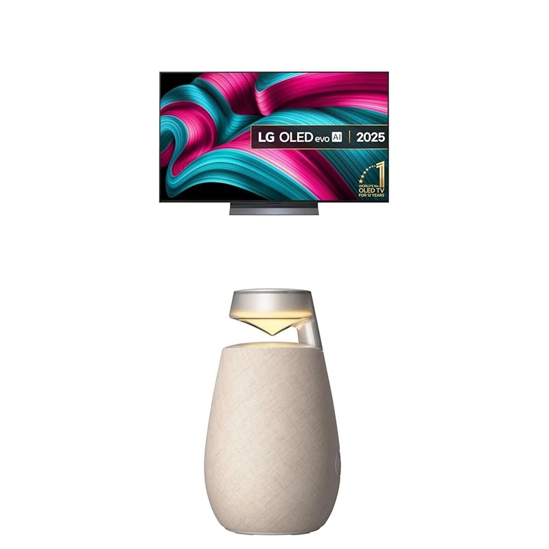 LG OLED55C55LA 55-Inch OLEDevo AI 4K UHD Smart TV bundle with X02 Portable Bluetooth Multi-Directional Speaker, 15H Battery Life, IP55 Waterproof