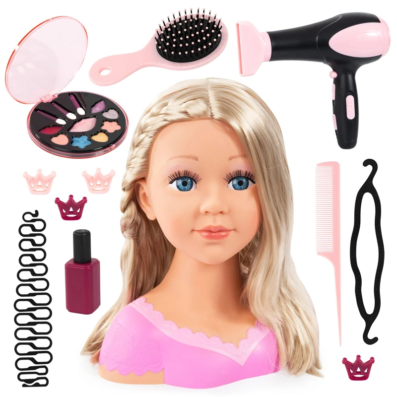 Bayer Design 90088BT Charlene Super Model Hairdressing Head, Hair Accessories, Make-up and Hair Dryer with Sounds, Wind, for Creative Play, Ages 3+