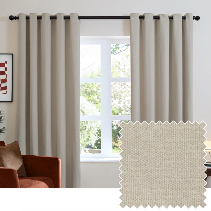 furn. Soft Chenille Blackout Eyelet Curtain Pair – Soft Touch Matt Textured Lined Minimalist Curtains (Natural - 168x183cm)