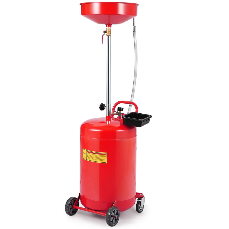 Garvee 20 Gallon Waste Oil Drain Tank, Air Operated Pneumatic Oil Drainer with 15" Funnel, Portable Oil Collection Container, Adjustable Height 38"-65", 360° Swivel Wheels & Toolbox for Garage