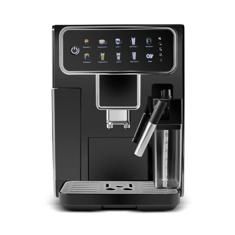 KARACA CoffeeMaestro Automatic Espresso Coffee Machine, 1500W, 1,5L, Integrated Milk Frother, Touch LED Display, Large Water Tank & Cup Warmer, Grinder, Black