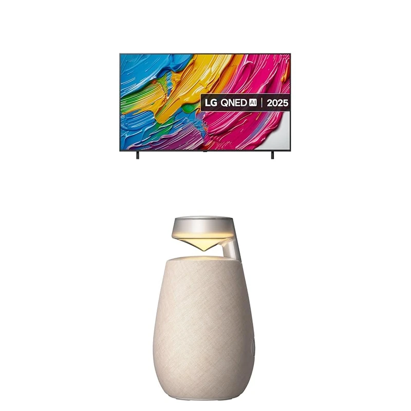 LG 65QNED80A6A 65-Inch QNED AI 4K UHD Smart TV bundle with X02 Portable Bluetooth Multi-Directional Speaker, 15H Battery Life, IP55 Waterproof