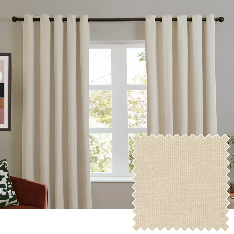 furn. Soft Chenille Blackout Eyelet Curtain Pair – Soft Touch Matt Textured Lined Minimalist Curtains (Ecru - 229x229cm)