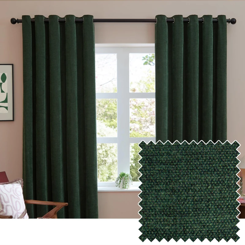 furn. Soft Chenille Blackout Eyelet Curtain Pair – Soft Touch Matt Textured Lined Minimalist Curtains (Bottle - 117x137cm)