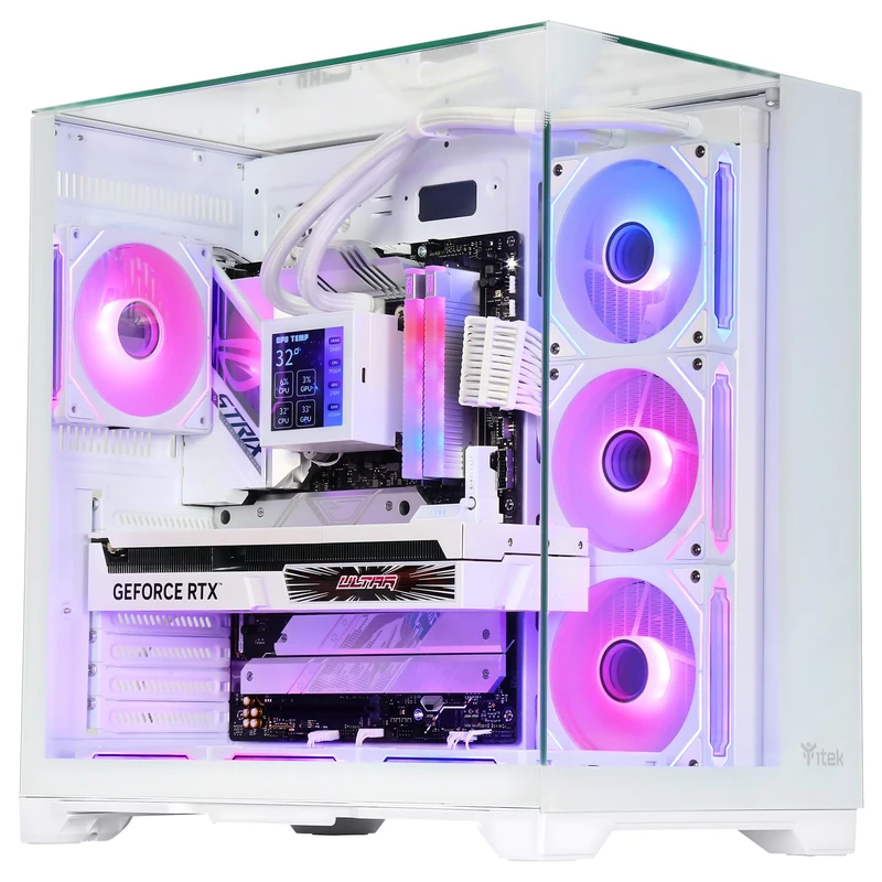 Itek Case DARK CAVE PANO – Gaming Tower – ATX- 4 x 12 cm ARGB Fan – 2xUSB3 – Type-C – Side Wall, Front and Top Tempered Glass – White Edition