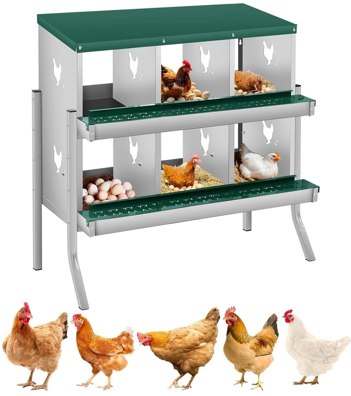 Laying nest for chickens, 6 compartments, 84.5 x 42 x 90.3 cm, rolling nest box, chicken nest made of metal, with drip tray and ventilation grille, chicken coop, egg collection boxes for wall mounting
