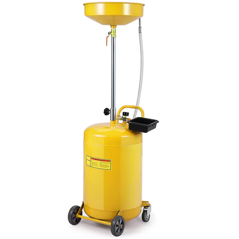 Garvee 20 Gallon Waste Oil Drain Tank, Air Operated Pneumatic Oil Drainer with 15" Funnel, Portable Oil Collection Container, Adjustable Height 38"-65", 360° Swivel Wheels & Toolbox for Garage