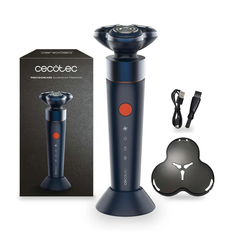 Cecotec PrecisionCare Aluminium Premium Rotary Electric Shaver. Brushless Motor, Turbo Function, Autonomy 45mins, Digital Display, Charging Dock, Travel Case, IPX7