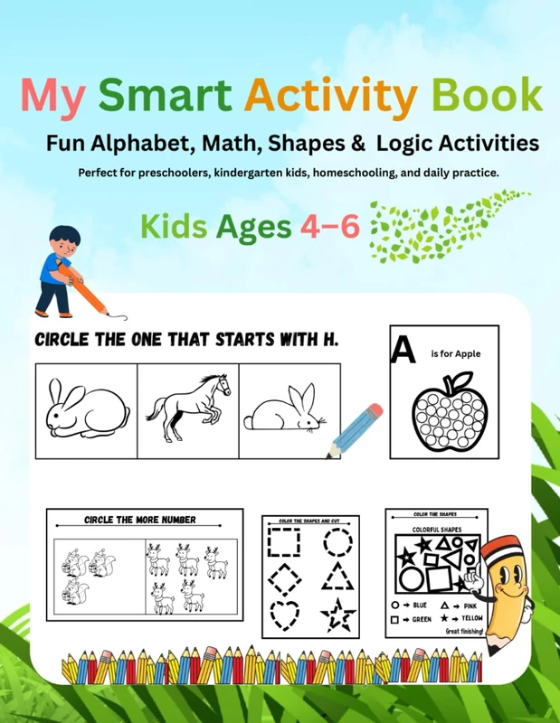 My Smart Activity Book: Fun Alphabet, Math, Shapes & Logic Activities for Kids Ages 4–6 - Image 1