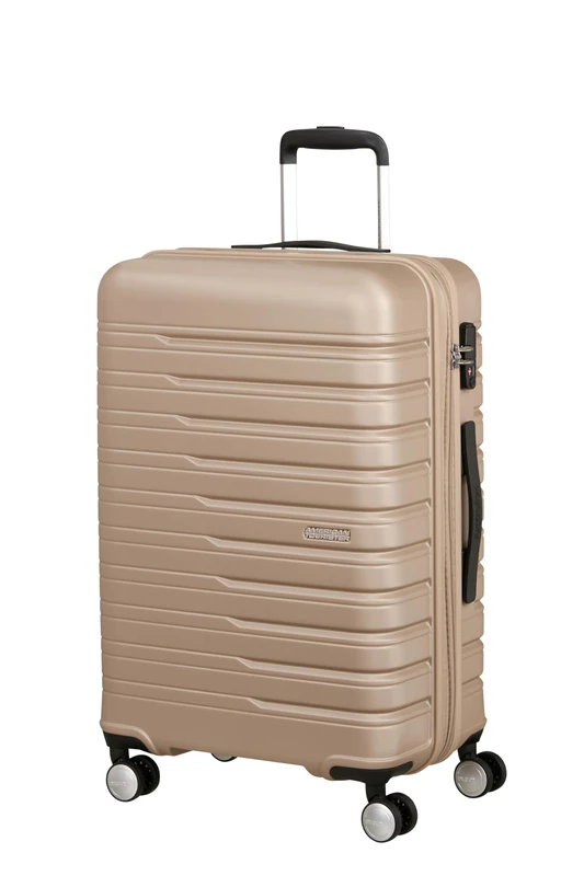 American Tourister Flashline - Medium Hard Case (67cm), Expandable, Travel Case with 4 Wheels, TSA Lock, 69/75 L, Ivory Gold