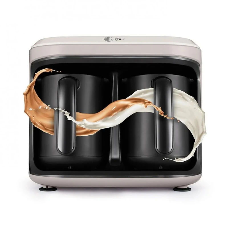 KARACA Hatır Hüps Duet Turkish Coffee Maker, 1400W, Dual Pot Turkish Coffee Machine with Milk and Traditional Brew Options, 10-Cup Capacity, Auto Shut-Off, Overflow Safe, Beige