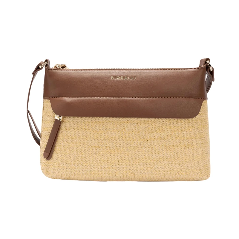 Fiorelli Women's Isla Crossbody Bag, Lightweight & Stylish Shoulder Handbag with Adjustable Straps, Straw & Teak Faux Leather