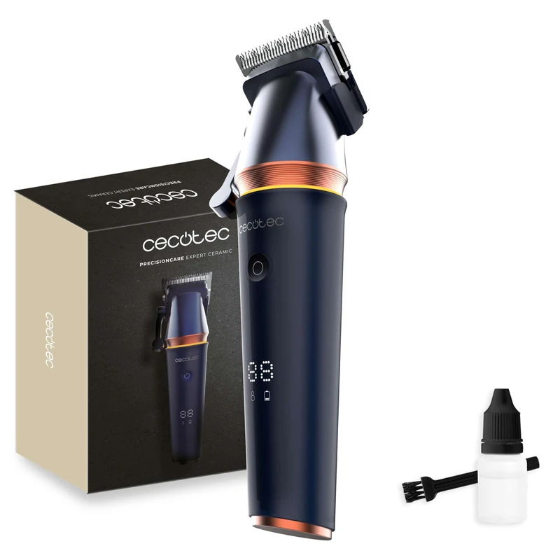 Cecotec PrecisionCare Expert Ceramic Hair Trimmer, Brushless Motor, Ceramic Blades, 120 Min Battery, 5 Lever Levels 0.8-2 mm, 6 Attachments, Display with RPM & Battery for Precise Cutting - Image 1