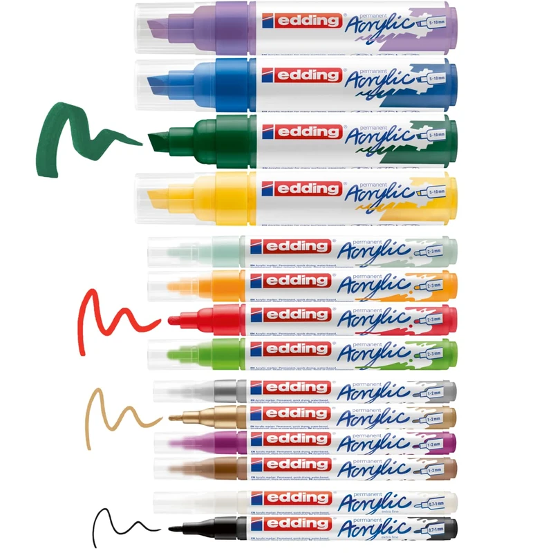 edding acrylic creative basic set – 14 waterproof acrylic markers – various tips for fine details and broad strokes – acrylic pens for painting on canvas, paper, wood, stone and terracotta