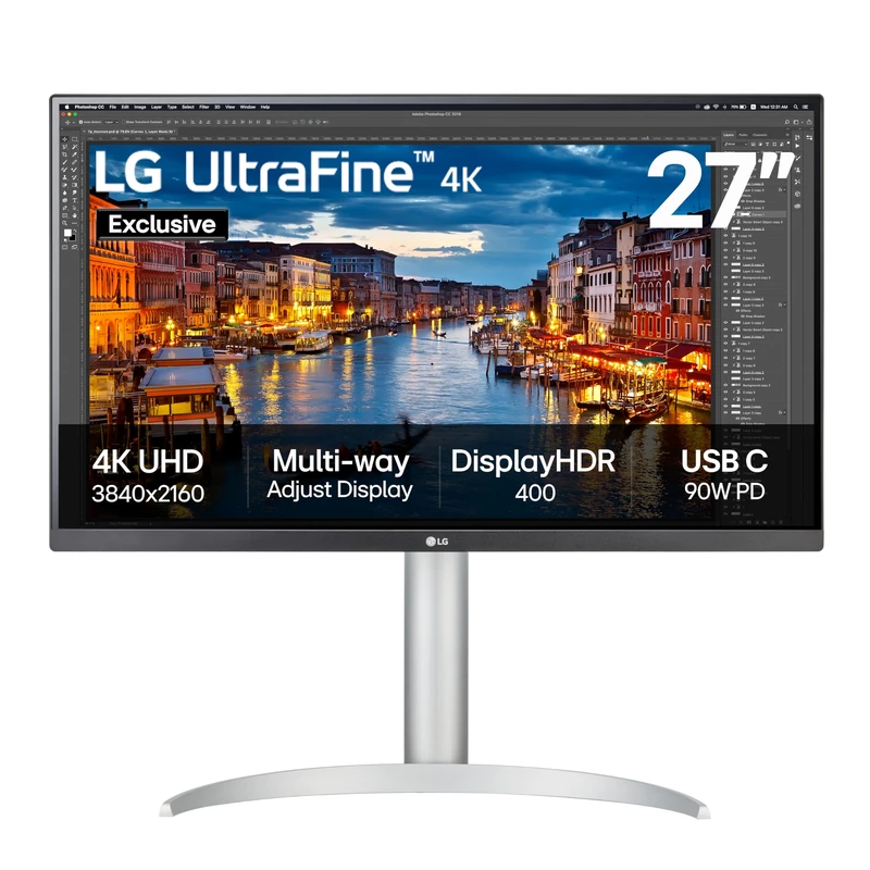 LG UltraFine 4K Monitor 27UP85ZK-W (Excl.)– 4K IPS 27 inch, 60Hz, 5ms, HDR 400, Multi Adjustable display, HDMI, DisplayPort, USB-C (90W PD), White