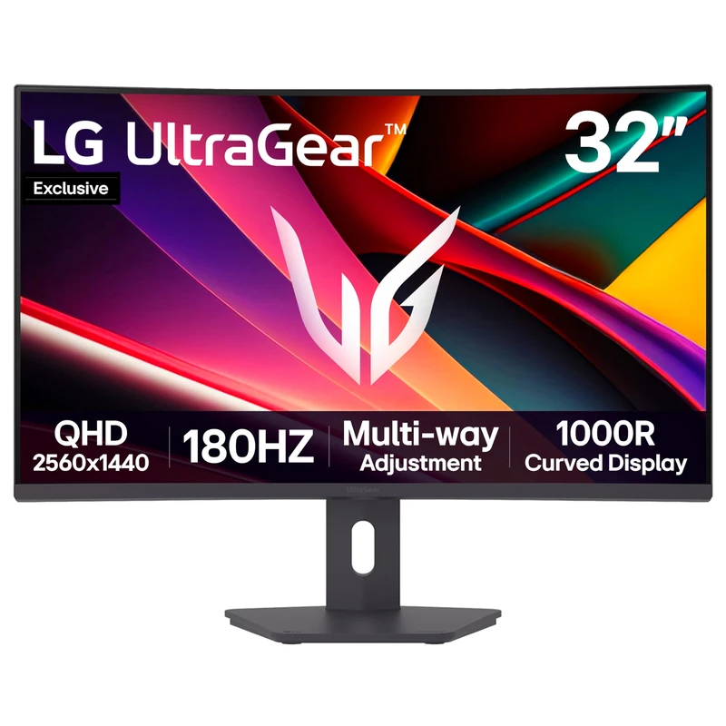 LG UltraGear G6 32G60ZA Gaming Monitor (Excl.) - Curved QHD 1440p, 32 inch, 180Hz, 1ms GtG, FreeSync, HDR10, Multi Adjustable display, HDMI, DP1.4, Black