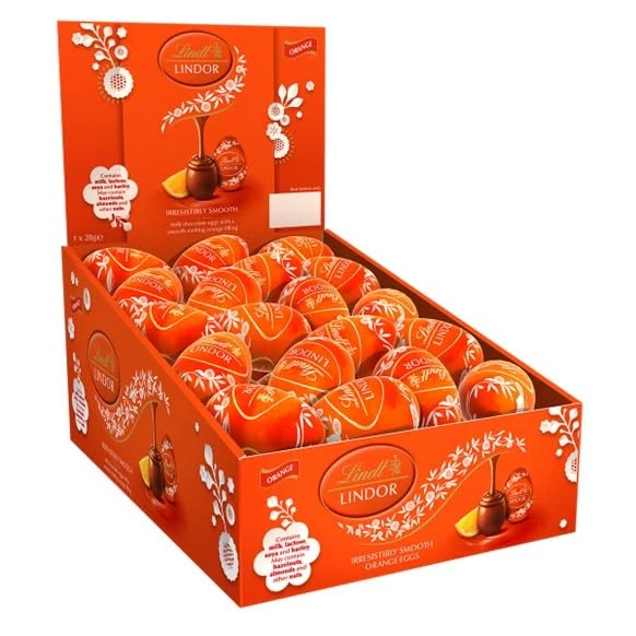 Lindt Lindor Filled Milk Chocolate Easter Egg Orange 28g x 48 – Milk Chocolate with Smooth Orange Flavoured Filling – Easter Chocolate Treat – Easter, gift