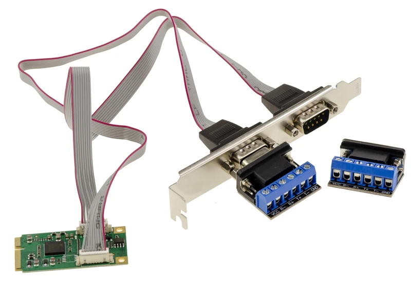 KALEA-INFORMATIQUE Mini PCIe 2 Port RS422 RS485 DB9 Serial Card with EXAR XR17V352 Chipset Supplied with Adapters for Wire to Wire Mount. - Image 1