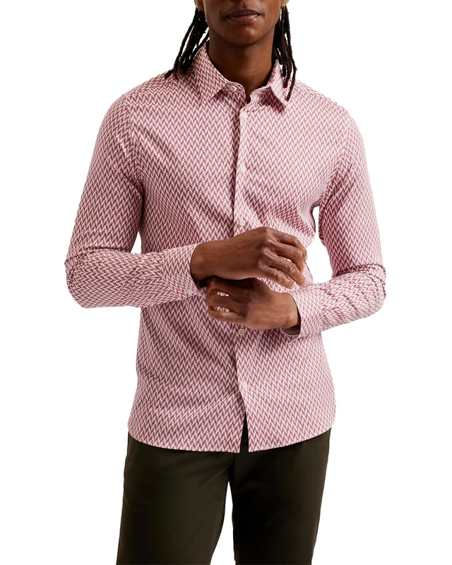 Ted Baker London laceby-ls geo Printed Shirt, mid-Pink - Image 1