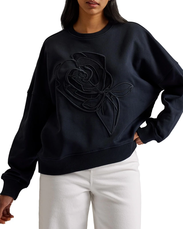 Ted Baker London lotiss-Embroidered Burnout Graphic Sweatshirt, Navy