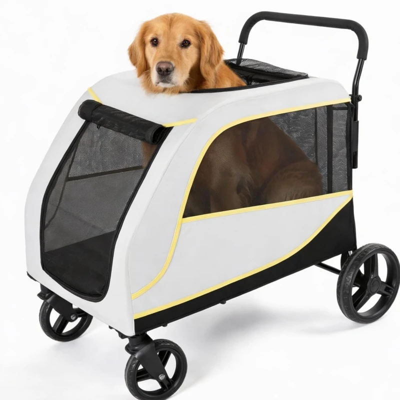 Dog Stroller for Large and Medium Dogs, Easy-Fold Dual Entry Pet Wagon with One-Foot Brake, All-Terrain Cart with Air Mesh, Holds Pets Up to 176 Lbs