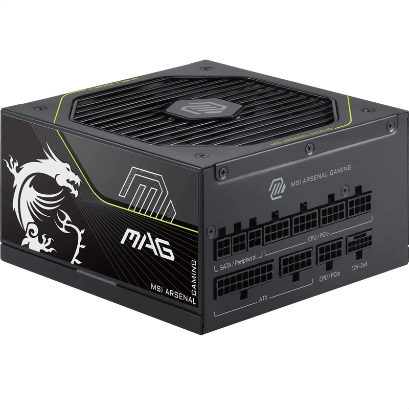 MSI MAG A1200PLS PCIE5 Power Supply Unit, GPU Safeguard, 105°C Main Capacitor, Fan Safeguard, 1200W, 80 PLUS Platinum, ATX 3.1 Ready, Native 12V-2x6, Embossed Jacket Cables