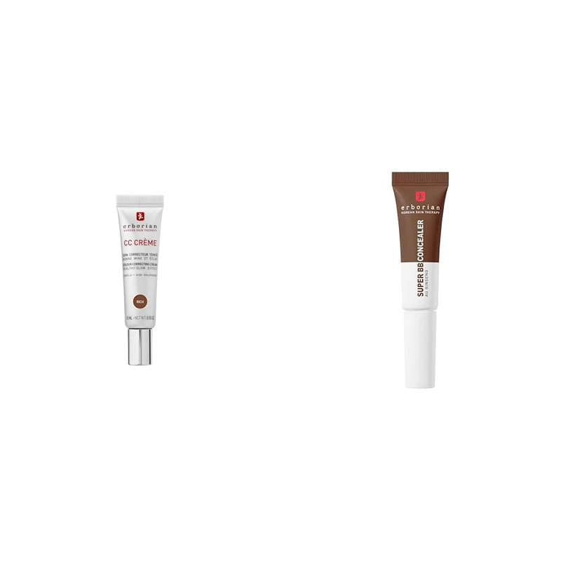 Erborian - CC Cream with Centella Asiatica Rich 15 ml - Color Correcting Cream + Super BB Concealer Chocolat 10 ml - High-Coverage Treatment Concealer Enriched