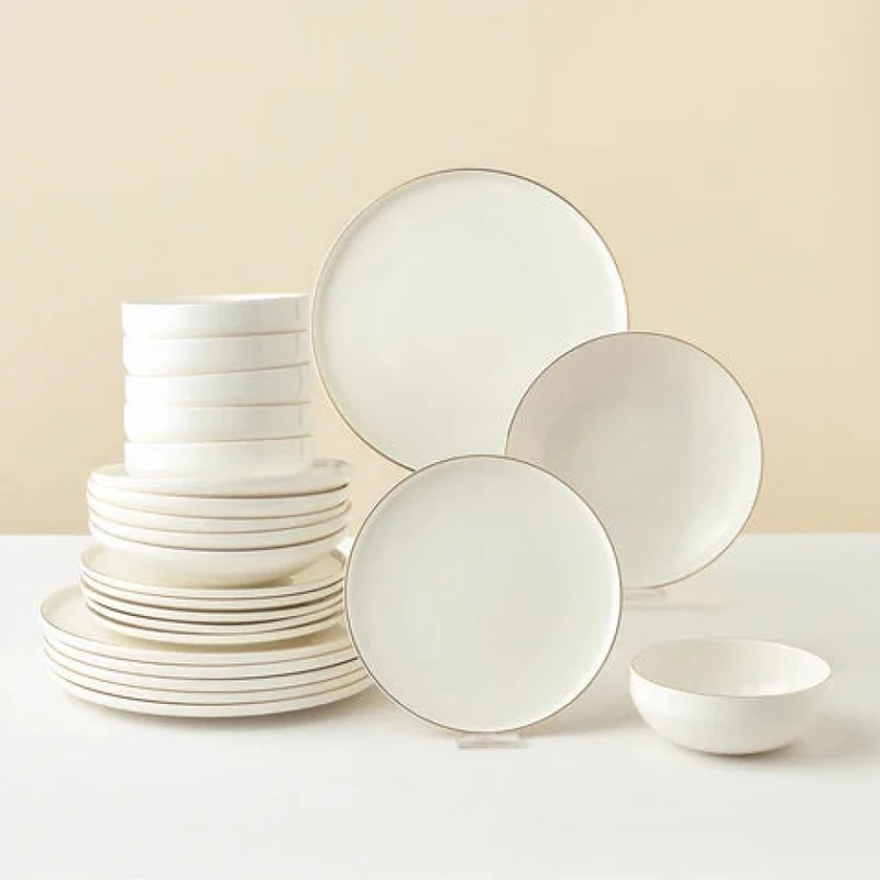 KARACA Stream Bone Meridian - Bone China Porcelain Crockery Set for 6 People Modern Plate Set 24 Pieces with Serving Plate, Soup Plate, Dinner Plate and Dinner Plate, Dinner Service - White