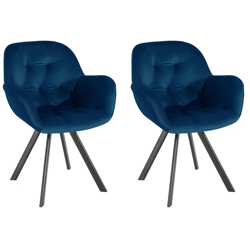 Ellie Dining chair set of 2 in velvet navy blue, 66 x 66 x 86cm (W x D x H) - Image 1