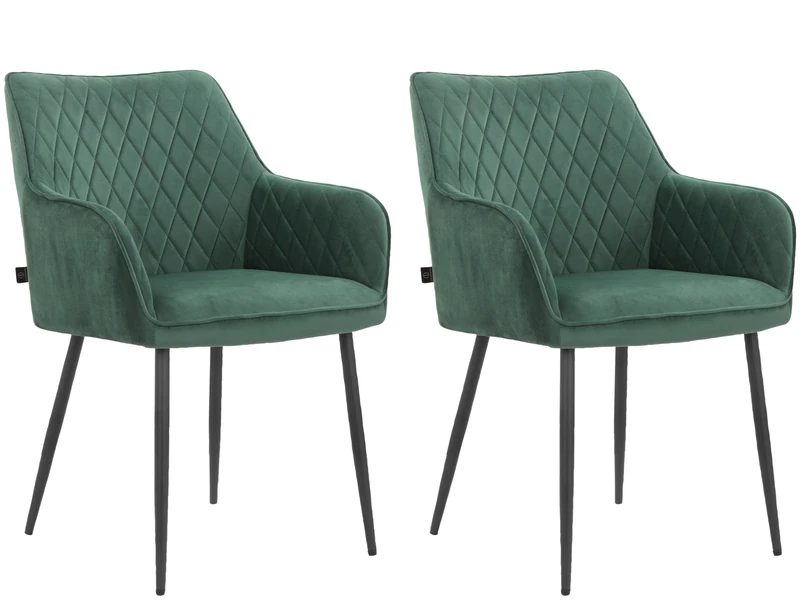 Elvira Dining Chair in Velvet Green 2 Pack, 56 x 62 x 86cm (W x D x H)