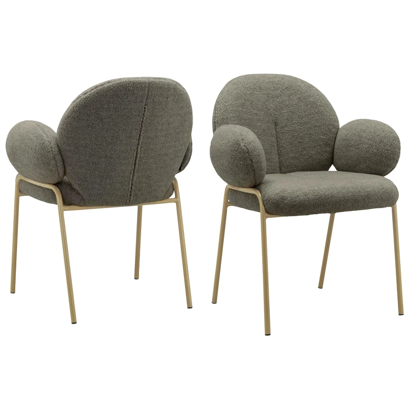 Iwama Dining chair set of 2 in teddy fabric dark mink, 62 x 63 x 83cm (W x D x H)