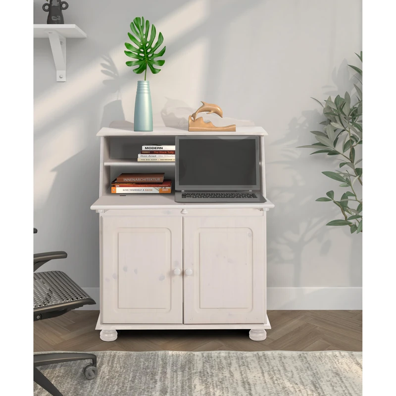 Mette Secretary Desk in White Lacquer – Compact Writing Desk with Country House Style in Solid Pine – 82 × 39 × 107 cm (W x D x H) - Image 1