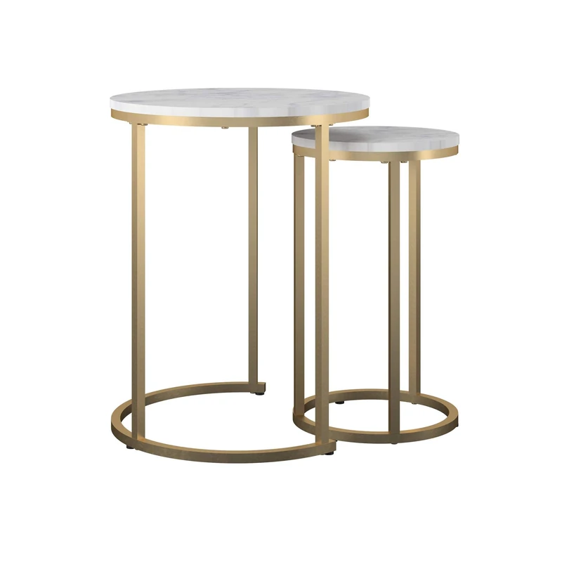 Nesting Tables in White Marble Look and Golden Frame