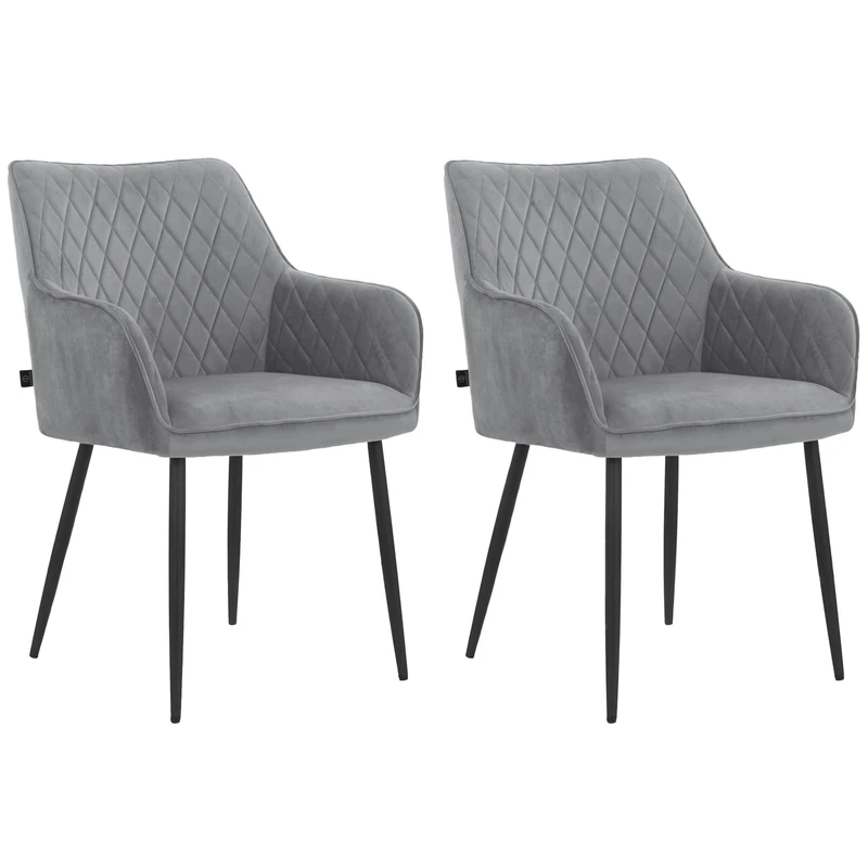 Elvira Dining Chair in Velvet Grey 2 Pack, 56 x 62 x 86cm (W x D x H)