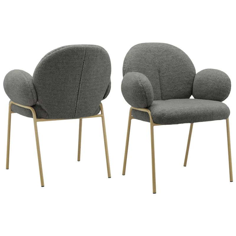 Iwama Dining chair set of 2 in teddy fabric dark grey, 62 x 63 x 83cm, (W x D x H)