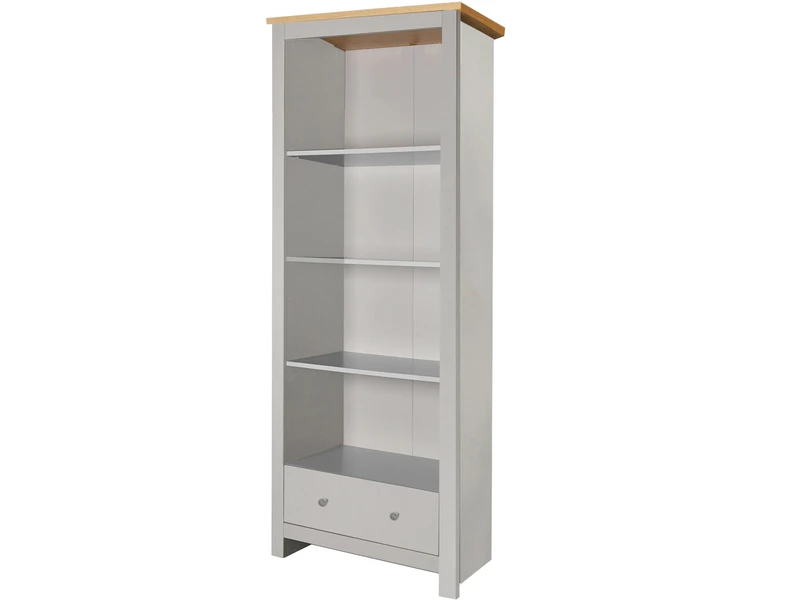 Emerald Bookcase with drawer in Oak Grey, 35x72x180cm (DxWxH)